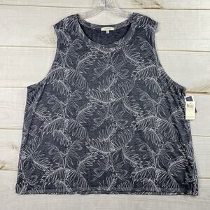 Angels Forever Young Top Womens 3X Blue Palm Floral Tank Stretch Cotton NWT